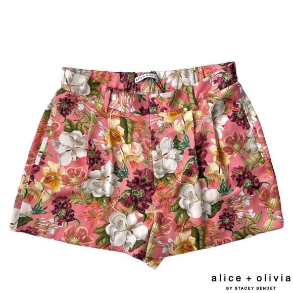 Alice + Olivia **NWT** Conroy Pleated Juniper Floral Rose Print Satin Shorts - Picture 9 of 13
